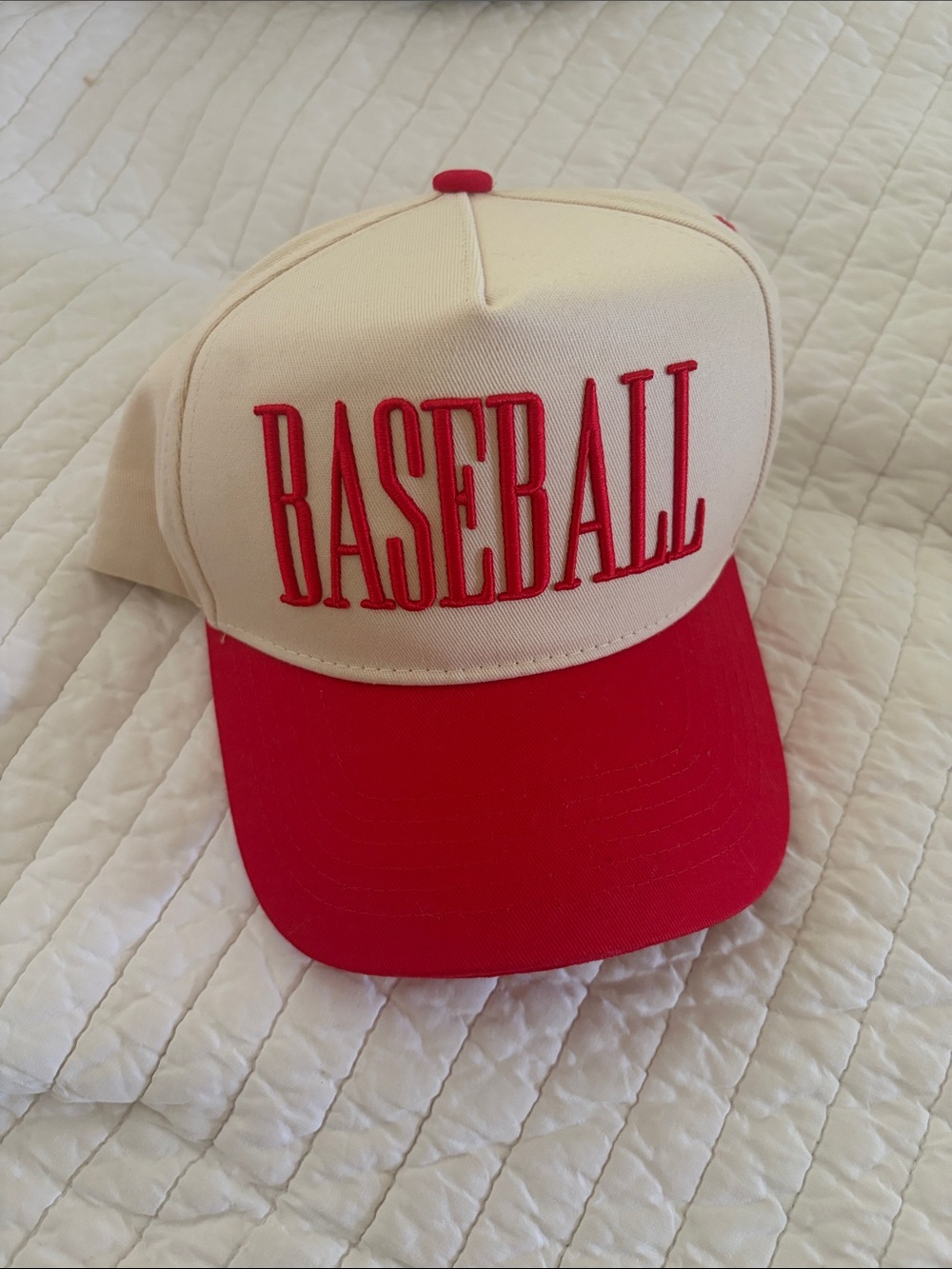 Cream and Red 'BASEBALL' Trucker Hat